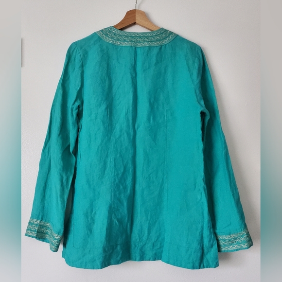 Craig Taylor Women's Embroidered Tunic Top turquoise Blue S Linen Trixie - Picture 6 of 16